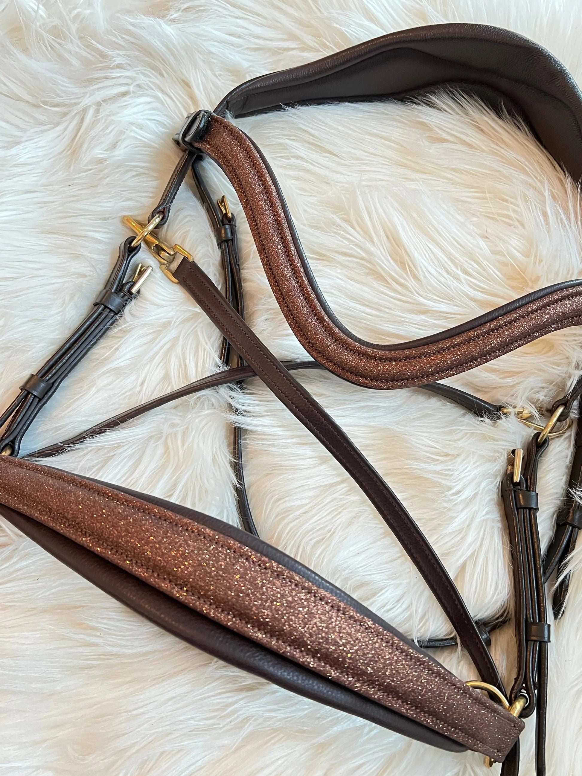 Limited Edition - Glitzerleder braune gebisslose Trense CR-Harmonyequestrian