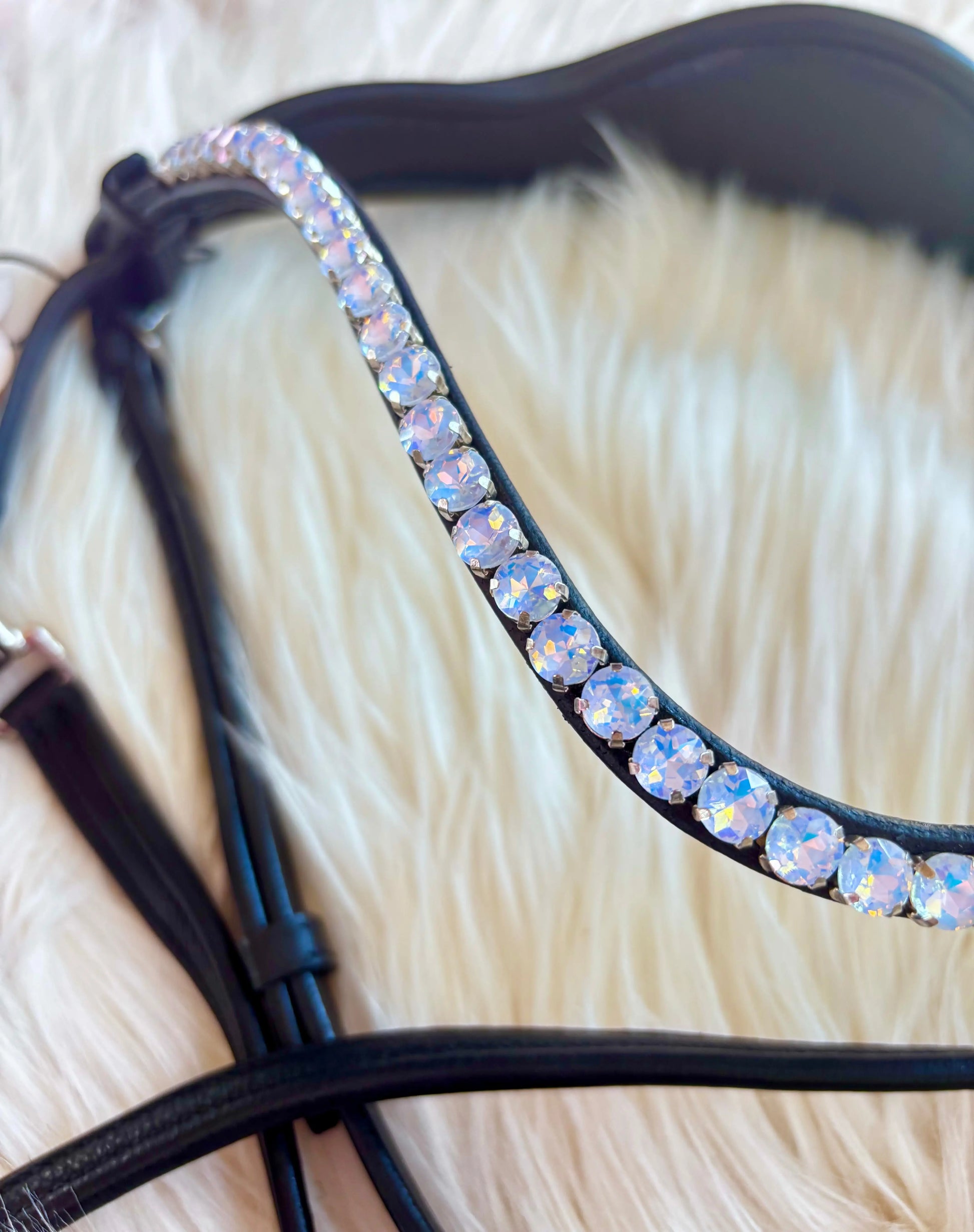 Gebisslose Lack Trense mit Glitzerpad Crystal L.Blue & Slim Stirnriemen in Warmblut XL - CR-Harmonyequestrian