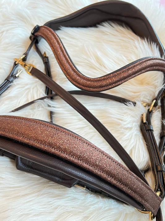 Limited Edition - Glitzerleder braune gebisslose Trense CR-Harmonyequestrian