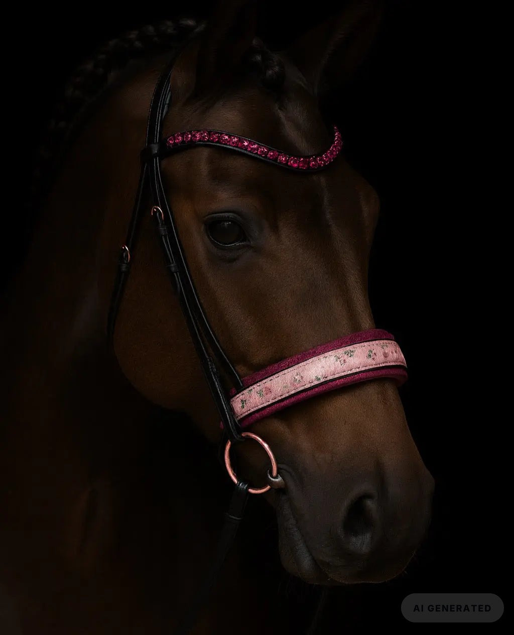 Nasenriemen „Rosé Glitter Blossom“ – mit abnehmbarem Sperrriemen CR-Harmonyequestrian
