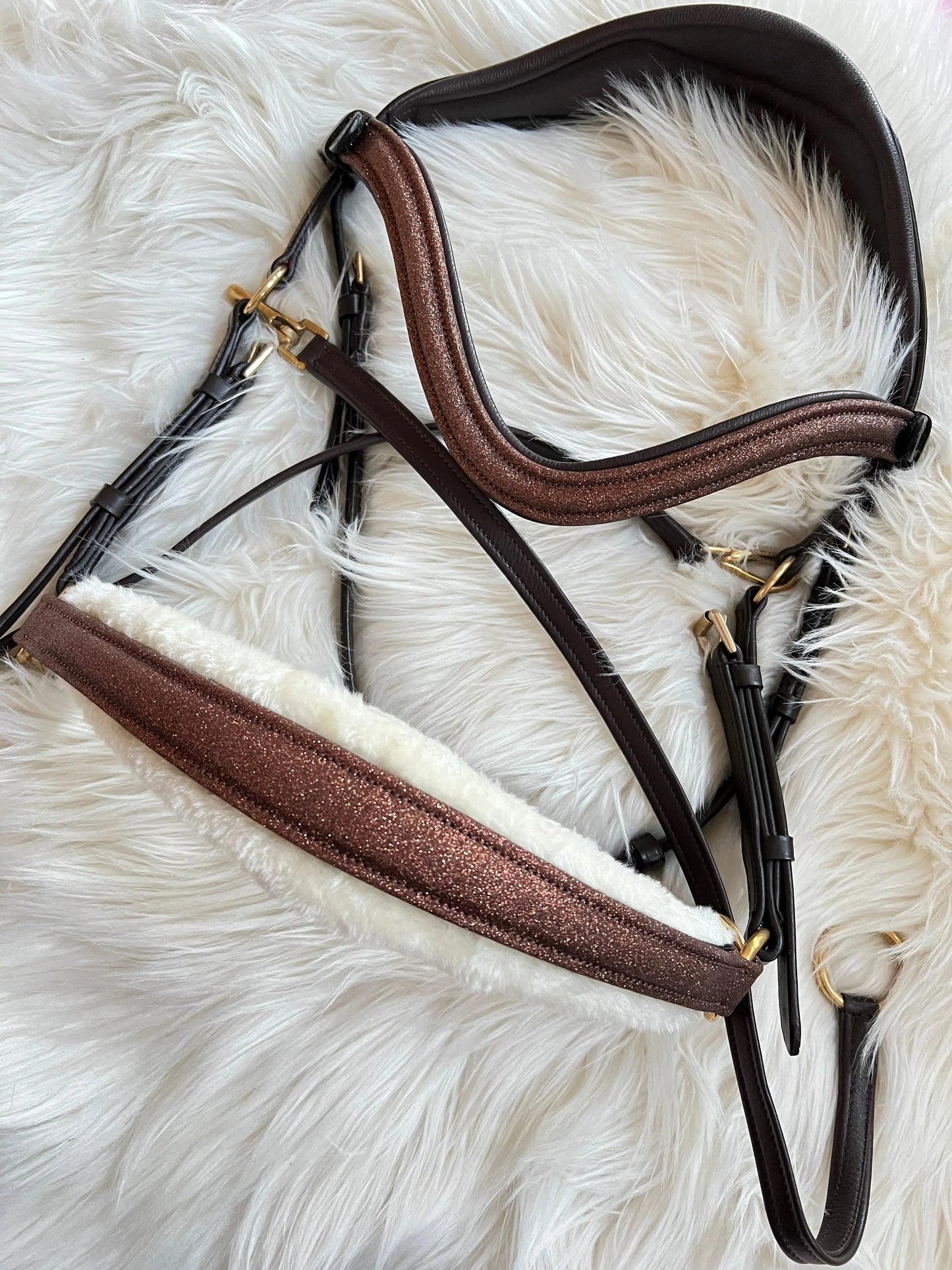 Limited Edition - Glitzerleder braune gebisslose Trense CR-Harmonyequestrian