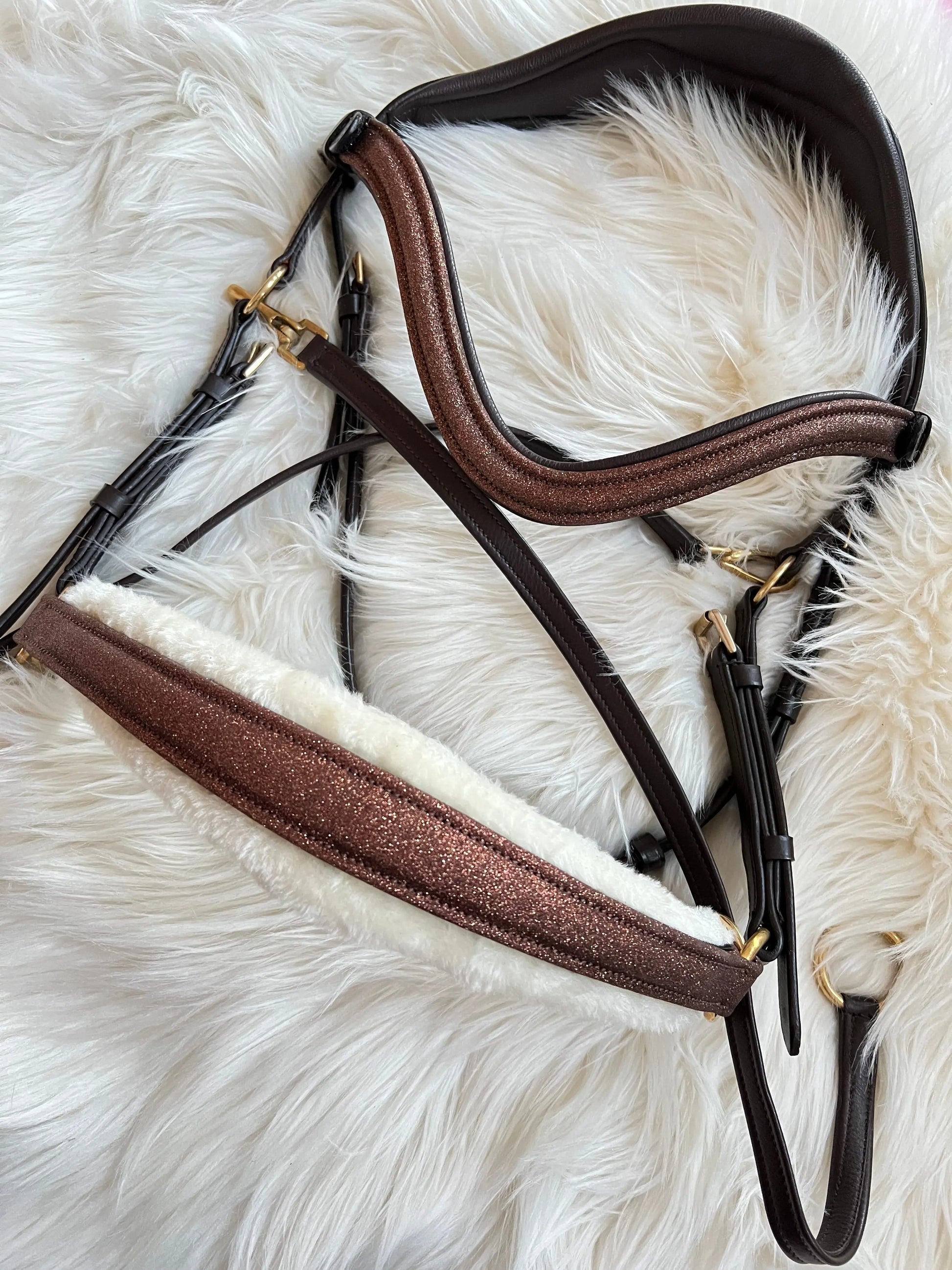 Limited Edition - Glitzerleder braune gebisslose Trense CR-Harmonyequestrian