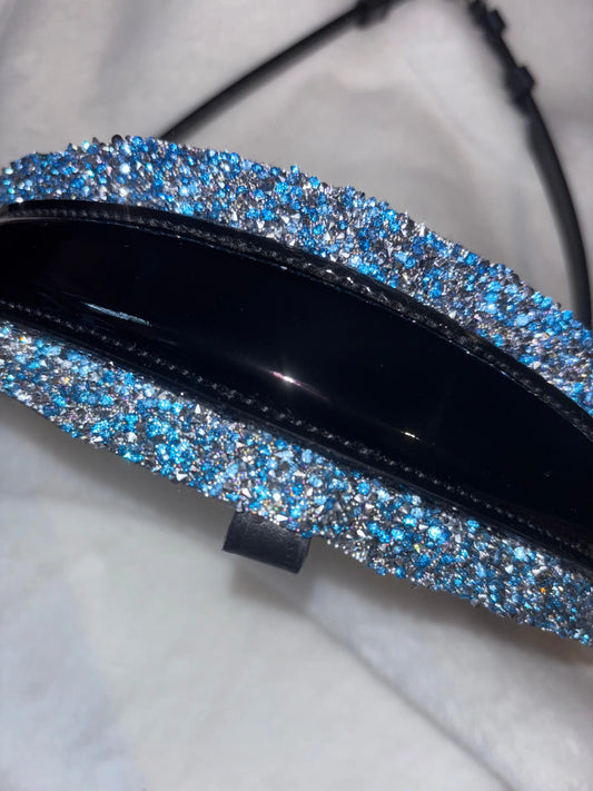 Nasenriemen Lackleder mit Crystal Rocks Ice Blue und Silver Dust – Luxus für dein Pferd - CR-Harmonyequestrian