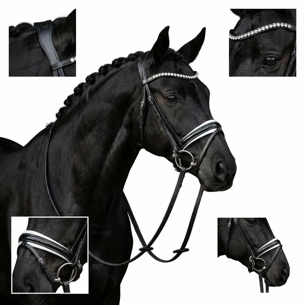 Trense Sparkle glitrende lak, hvidt eller sort underlagt CR-Harmonyequestrian