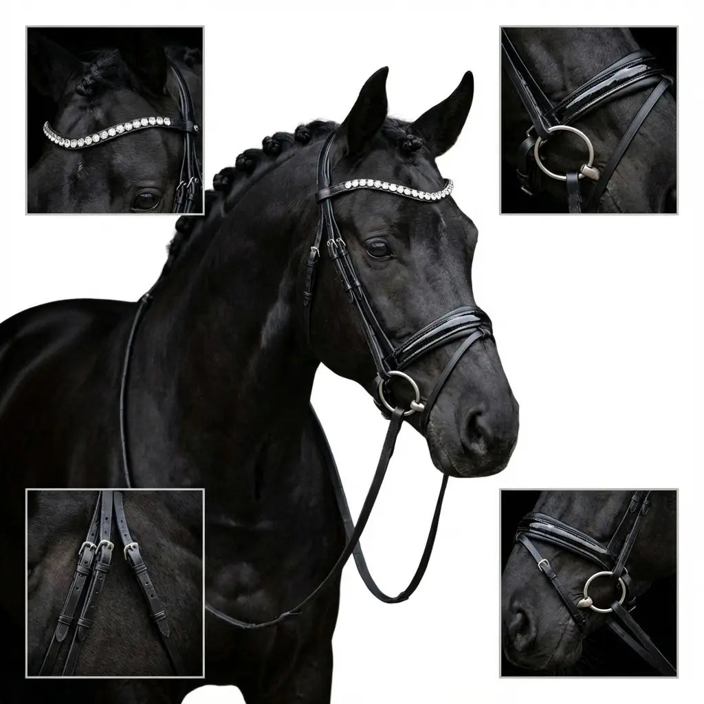 Trense Sparkle glitrende lak, hvidt eller sort underlagt CR-Harmonyequestrian