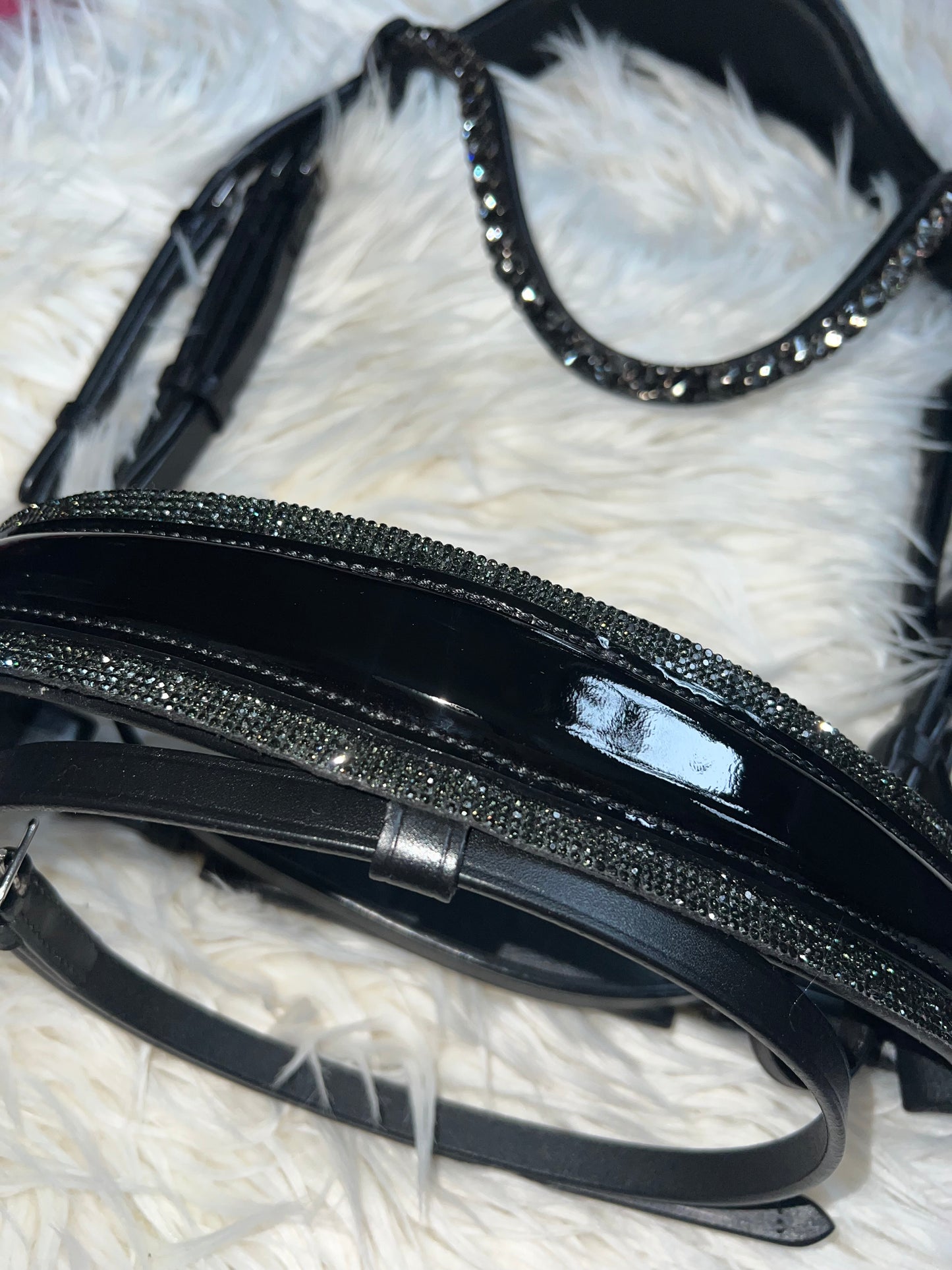 Trense "Black Diamond" - Edles Lackleder & Kristall-Glanz - Crystal-Stirnriemen für Trense und Kandare - Ansicht 8