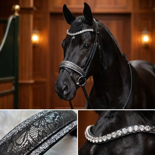 Trense „Silver Lace“ – 4 Reihen Crystal Rocks & edles Lace-Design CR-Harmonyequestrian