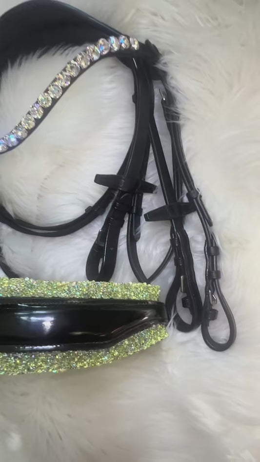 Lime Crystal Deluxe bridle with or without a blocking strap