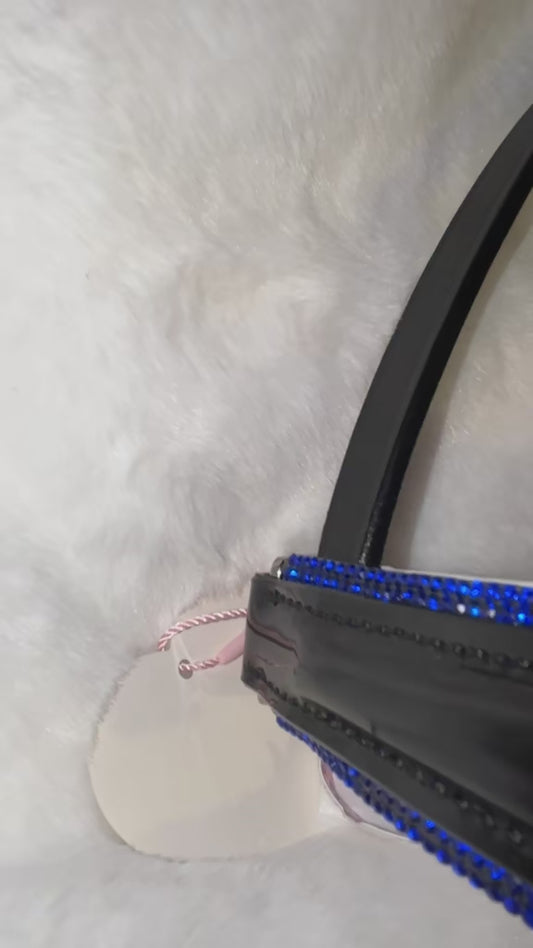 Nasenriemen Lackleder mit königsblauen Kristallen – sportlich, edel, auffällig