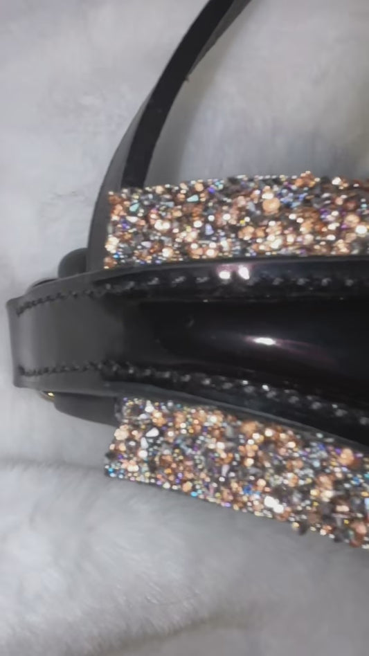 Nasenriemen Lackleder mit Crystal Rocks in Bronze-Silver – edler Glanz für höchste Ansprüche
