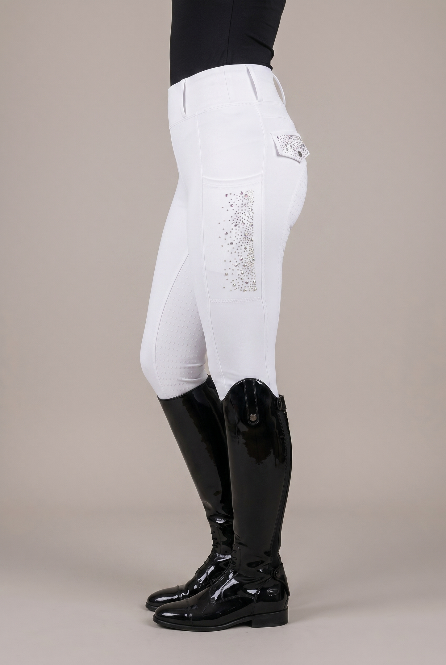 Diva Crystal AB Reitleggings – Vollbesatz-Silikon und Crystal-AB-Besatz, Seitenansicht