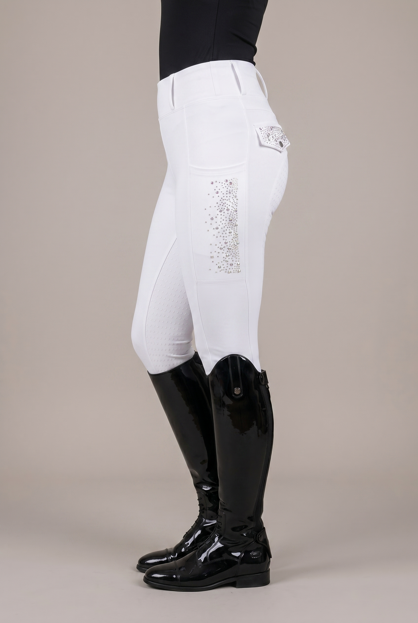 Diva Crystal AB Reitleggings – Vollbesatz-Silikon und Crystal-AB-Besatz, Seitenansicht