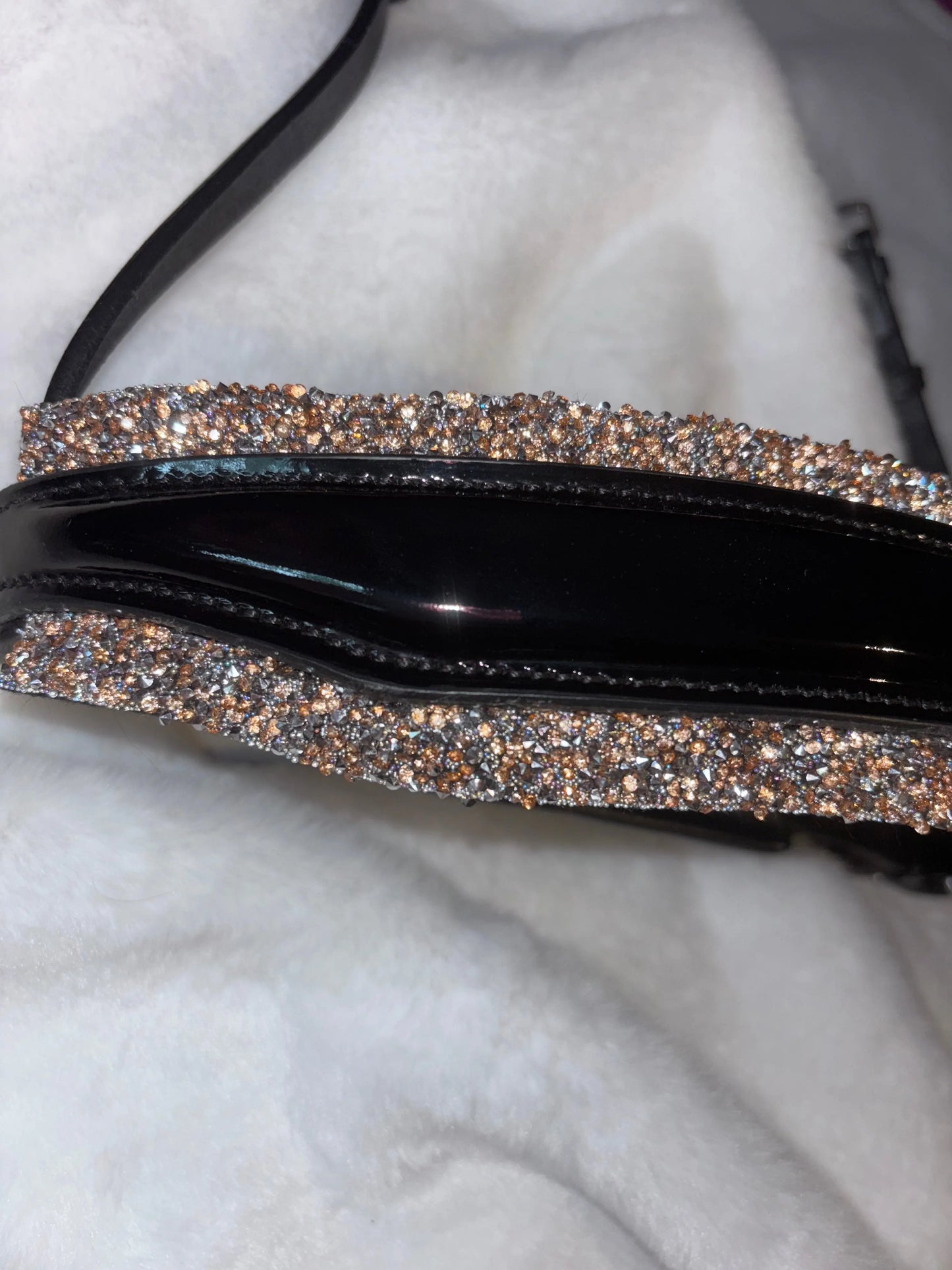 Nasenriemen Lackleder mit Crystal Rocks in Bronze-Silver – edler Glanz für höchste Ansprüche CR-Harmonyequestrian