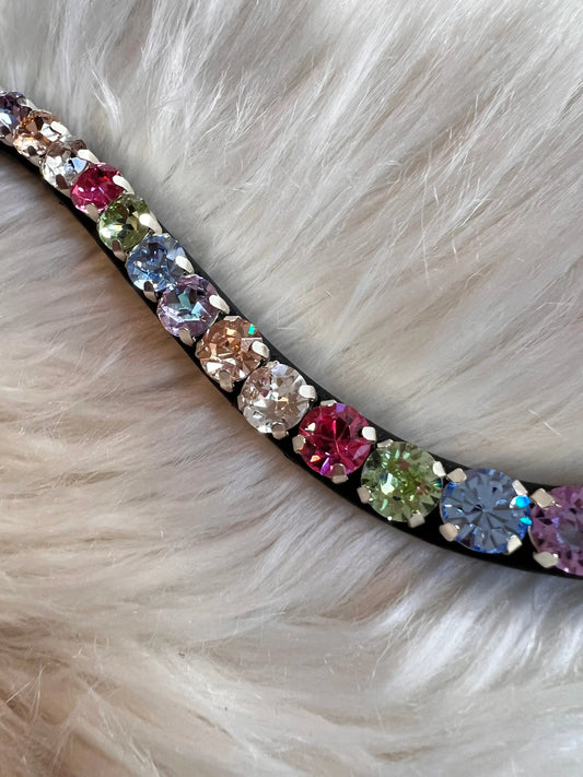 Stirnriemen Glitzer Crystal Pastell Farben Leder Pferde reiten dressursport