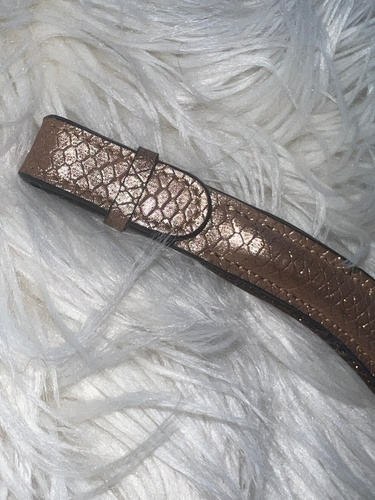 Stirnriemen Copper Rosé Lizard - Metallic-Leder in gedecktem Kupfer-Rosé mit Glitzerkante