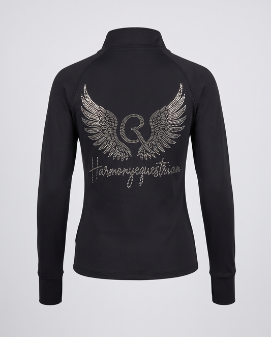 Funktionsshirt Crystal Wings Halfzip in Schwarz am Model getragen