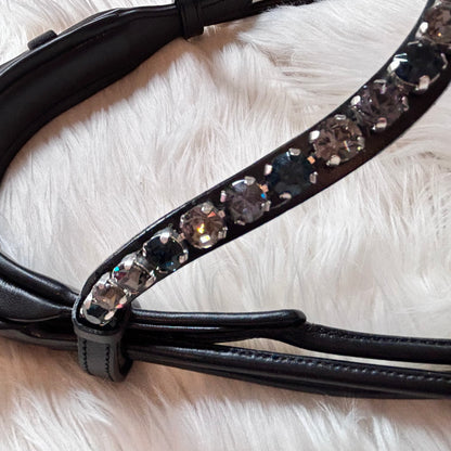 Trensen- und Kandarenzaum „Smoky Crystal" — Einzelstück Gr. COB, rundgenäht