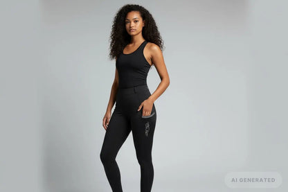 Glammy Leggings d'équitation portés par un mannequin, vue de l'écurie