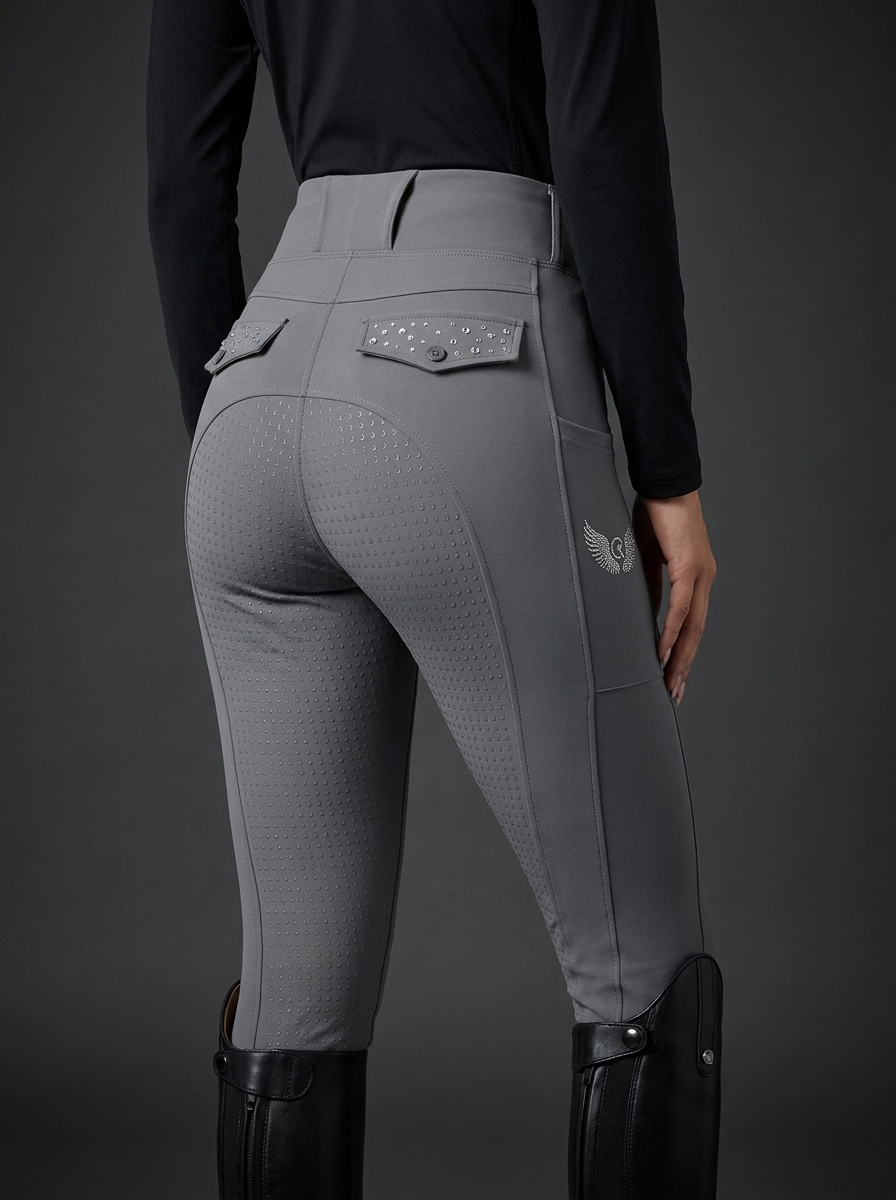Diva Reitleggings – Vollbesatz Reithose mit Kristall-Taschen und CR Flügel-Logo