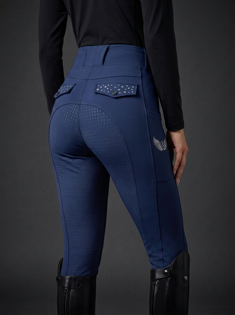 Diva Reitleggings – Kristall-Details auf den Gesäßtaschen, Vollbesatz Silikon