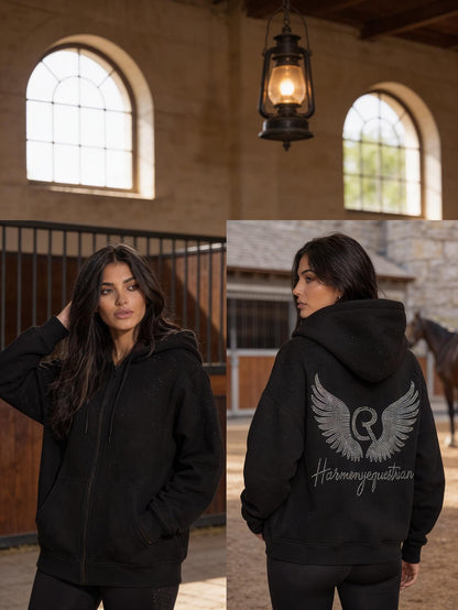 Diamond Winged Zip Hoodie Rhinestone Nahaufnahme