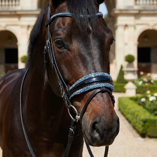 Nasenriemen Lackleder mit Crystal Rocks Ice Blue und Silver Dust – Luxus für dein Pferd CR-Harmonyequestrian