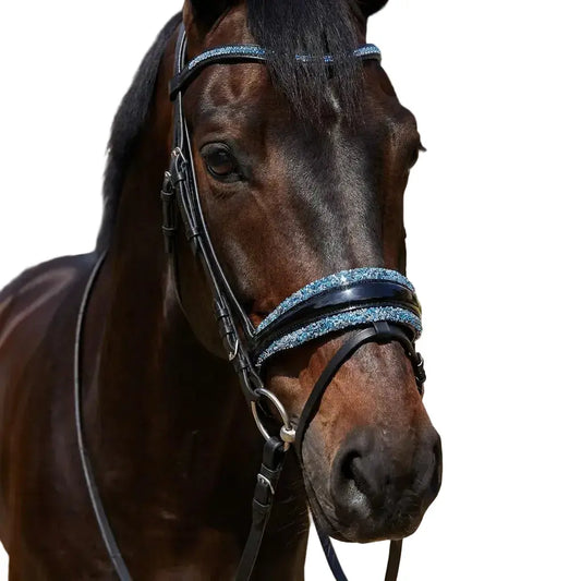 Nasenriemen Lackleder mit Crystal Rocks Ice Blue und Silver Dust – Luxus für dein Pferd CR-Harmonyequestrian
