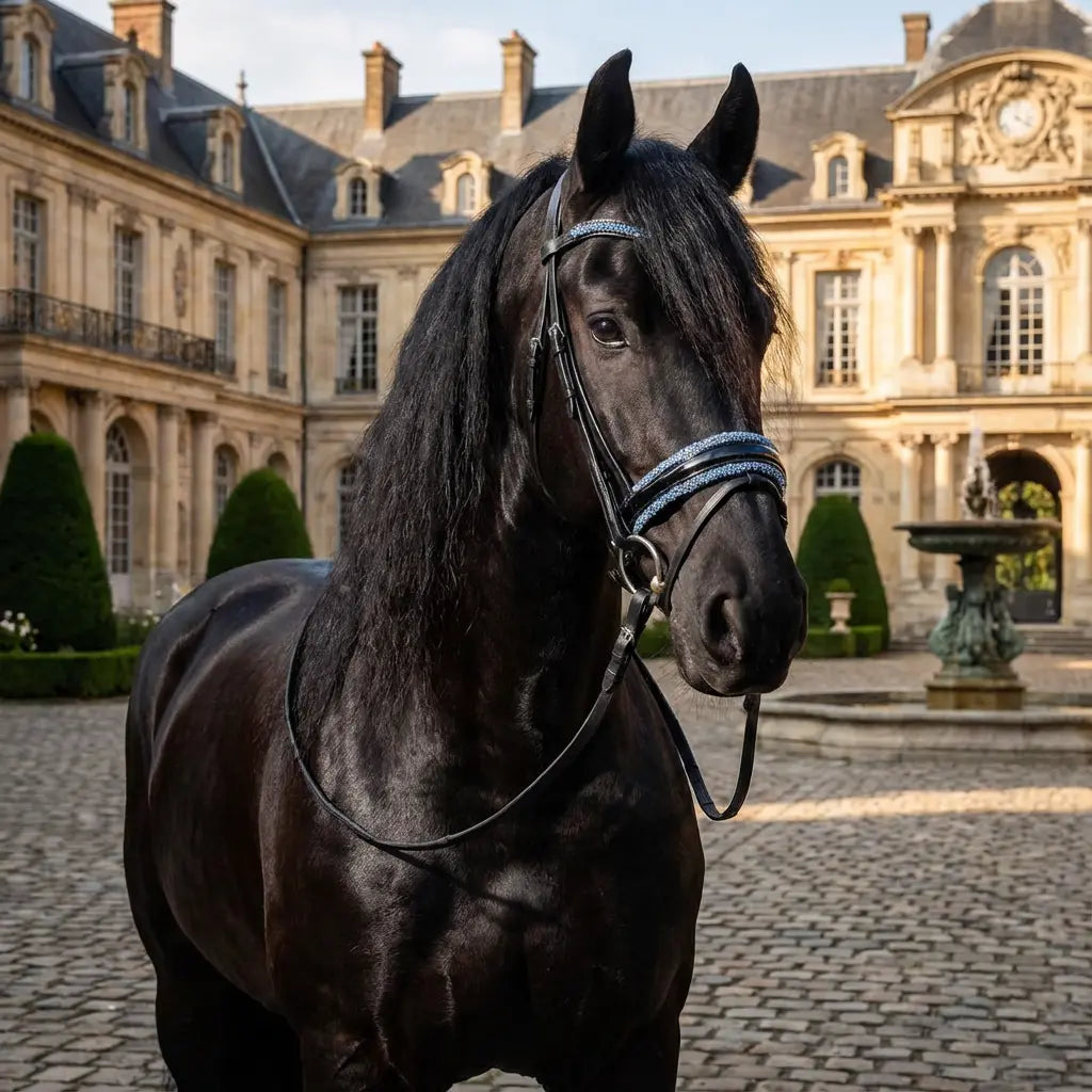 Nasenriemen Lackleder mit Crystal Rocks Ice Blue und Silver Dust – Luxus für dein Pferd CR-Harmonyequestrian