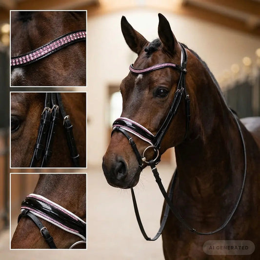 Nasenriemen Lackleder mit rosa Kristallen CR-Harmonyequestrian