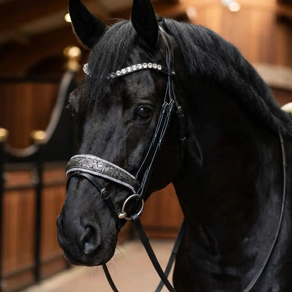 Nasenriemen „Silver Lace“ – 4 Reihen Crystal Rocks & edles Lace-Design CR-Harmonyequestrian