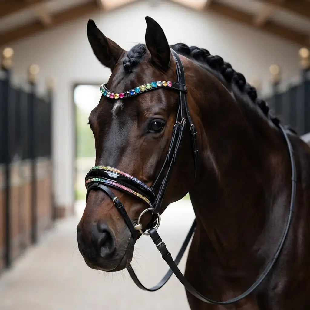 Trense Regenbogen  - Buntes Zaumzeug für Pferde CR-Harmonyequestrian