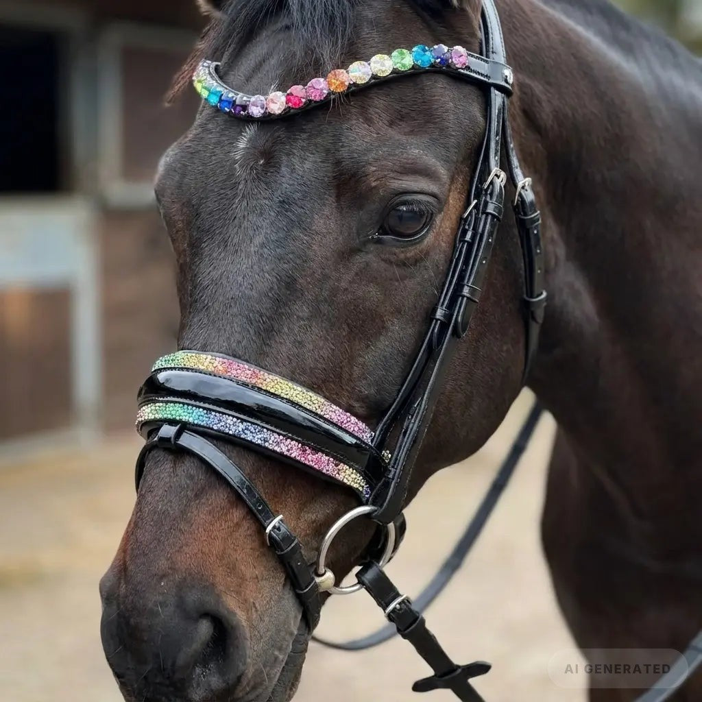 Trense Regenbogen – Flerkfarvet hestezaum CR-Harmonyequestrian