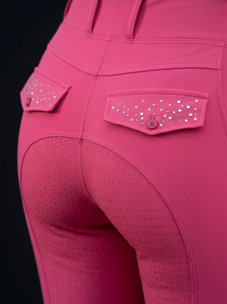 Diva Reitleggings – Nahaufnahme der Kristall-Details auf den Gesäßtaschen
