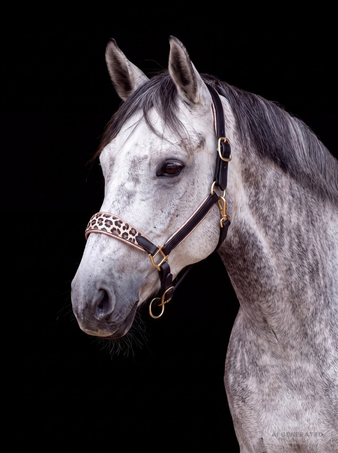Licol Leo noir sur un cheval gris