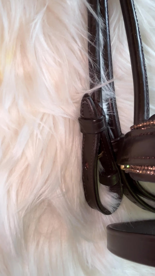 Gold bridle - braune rundgenähte Trense glitzer VB